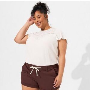 NWT Torrid Washable Crinkle Gauze Flutter Sleeve Lace Mix Top pristine size 5X